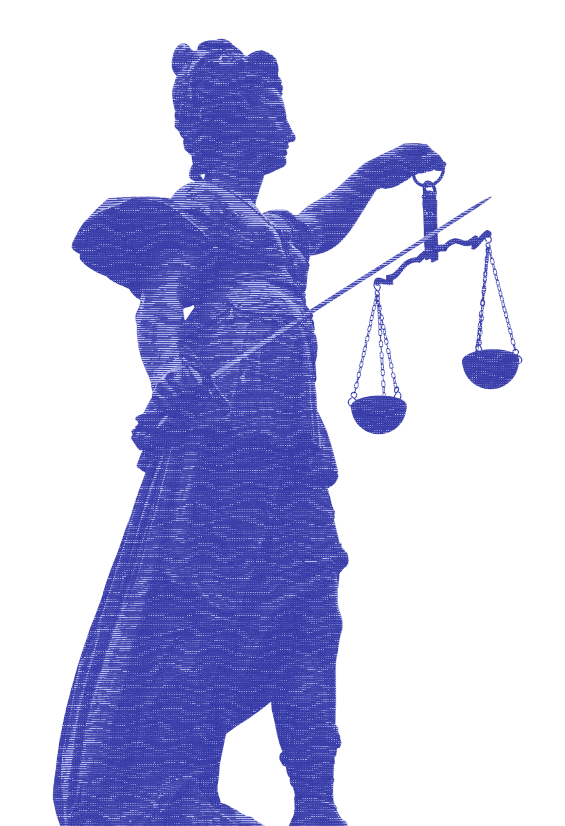 Justitia, socha spravedlnosti (modrý duotón)